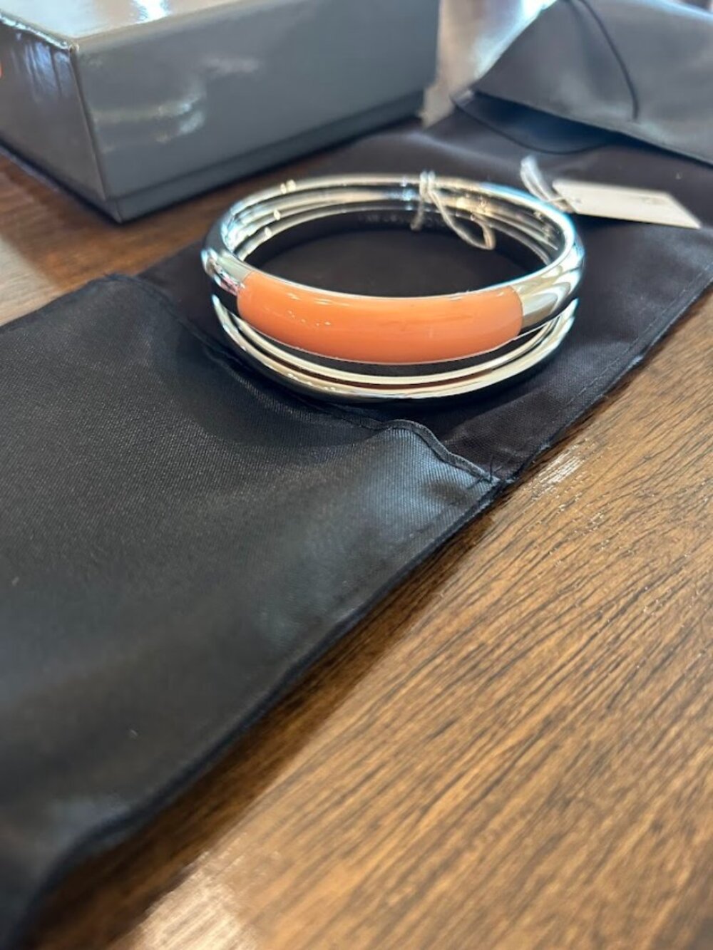 NWT Calvin Klein Silver & Peach Bangle Bracelet | Luxury Jewelry with Box & Pouc - Picture 2 of 7